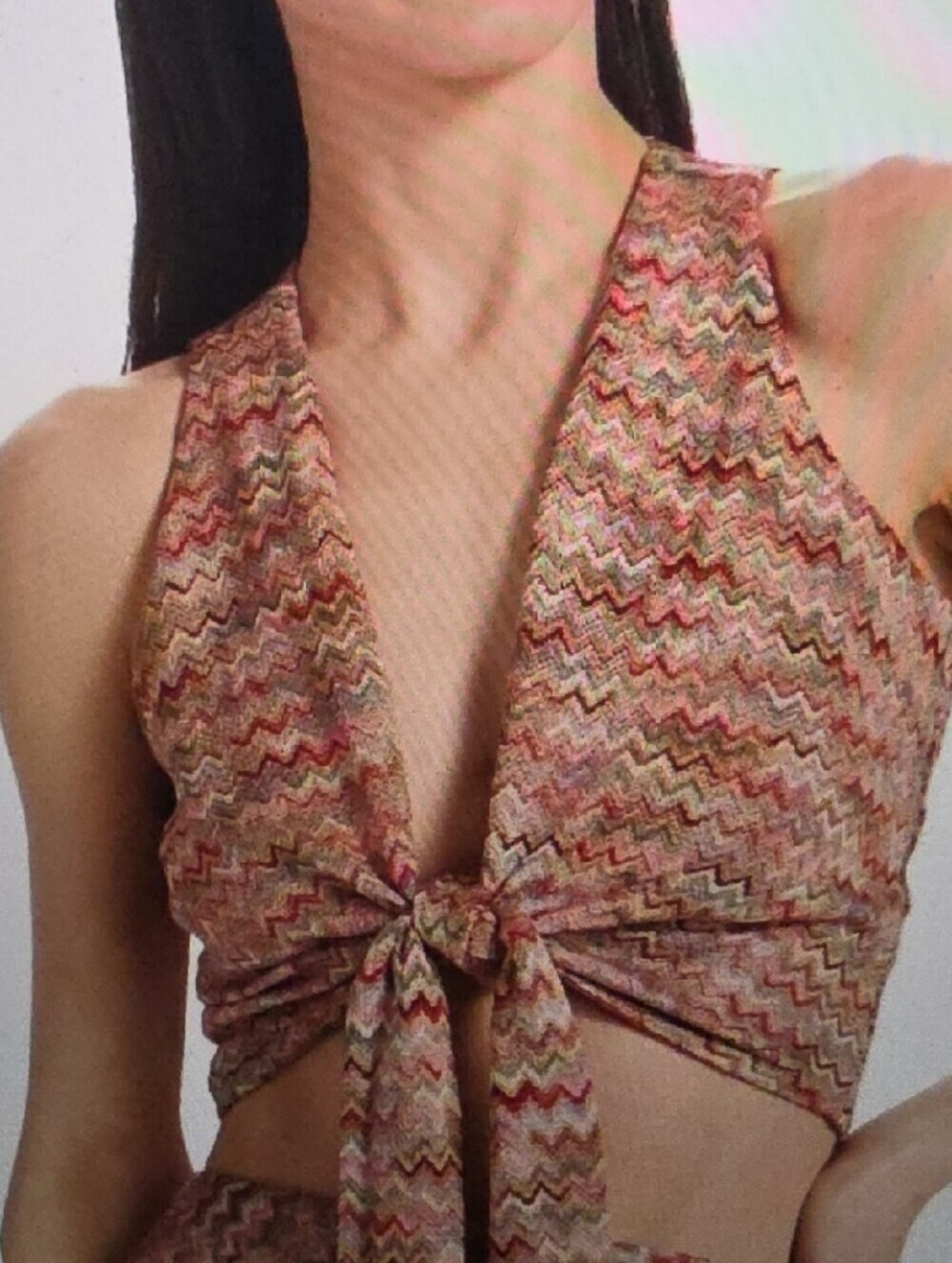 RAMY BROOK Gertrude Pink Punch Chevron Cropped Top Tie Front Size S $265